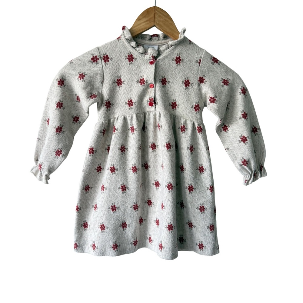 Zara Herringbone Floral Ruffled Dress 3/4 Years